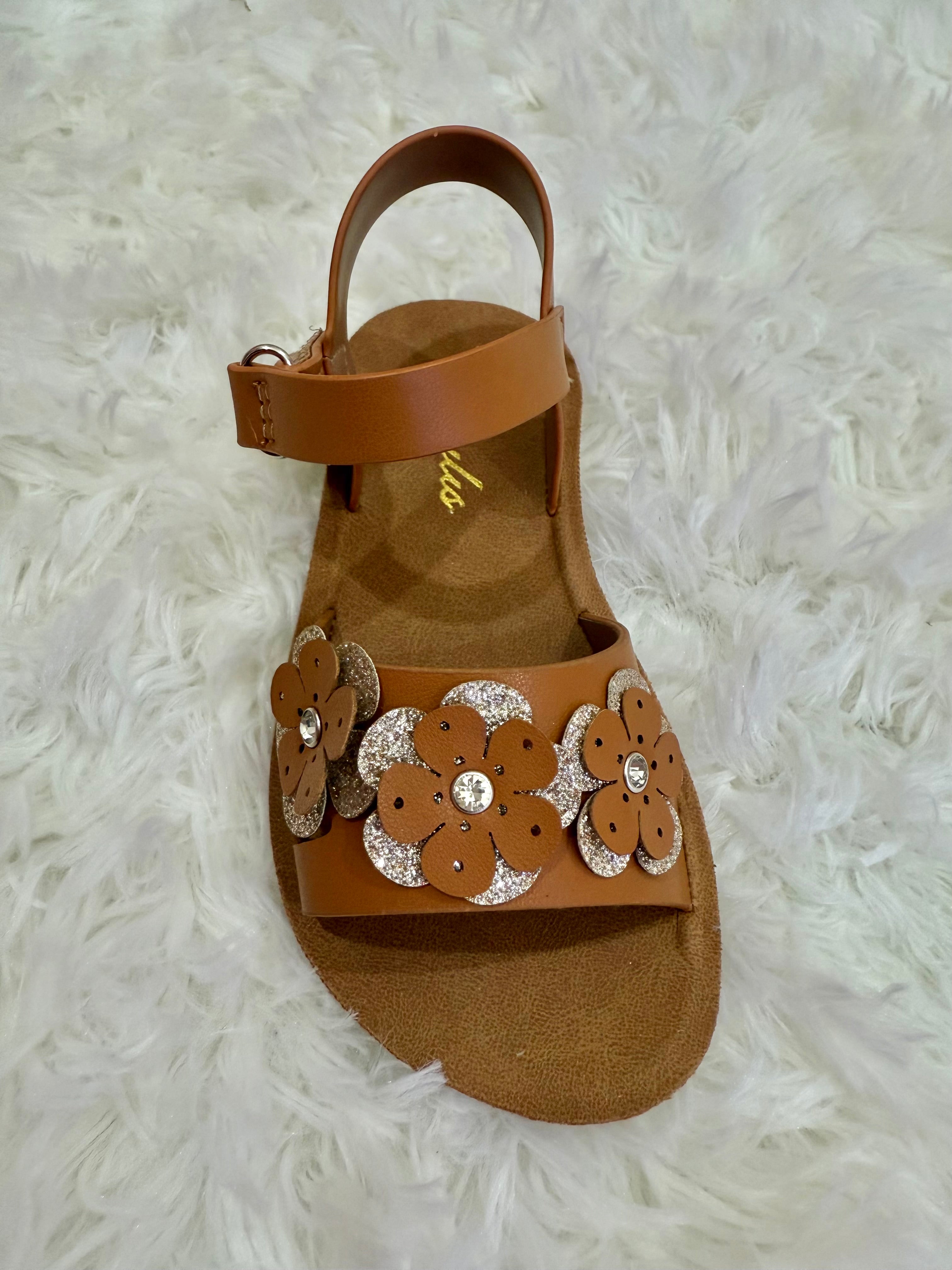 Camel Glitter Flower Sandals
